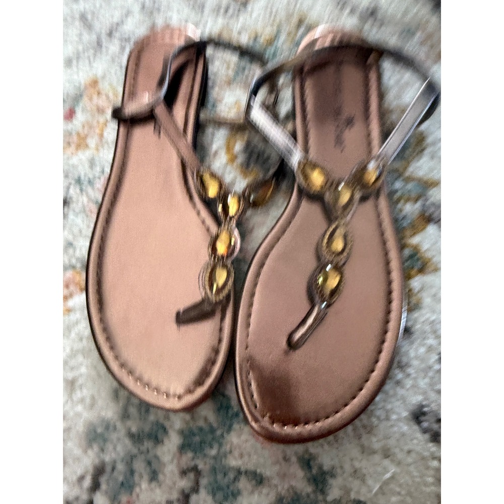 Montego Bay Club Rose Gold Metallic Gem Embellished Thong Slingback Sandals 7.5